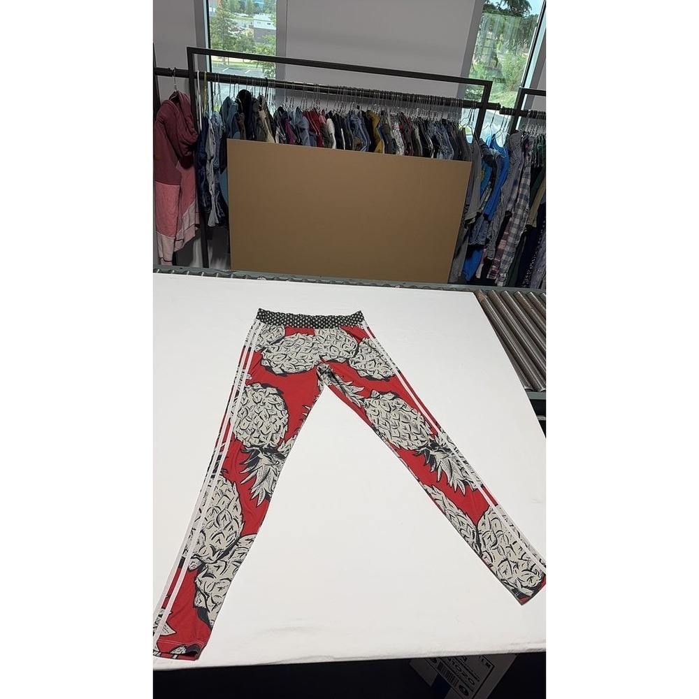Adidas Womens Pineapple Print Leggings Red White Black Star Waistband Size M